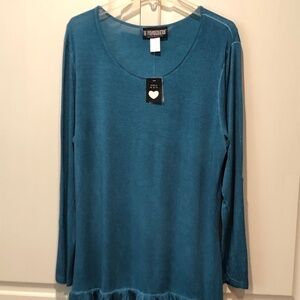 PYRAMID COLLECTION Long Sleeve Tunic Dress, Double Ruffled Hem Size Large